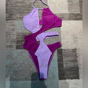Purple Cutout One-Piece Swimsuit